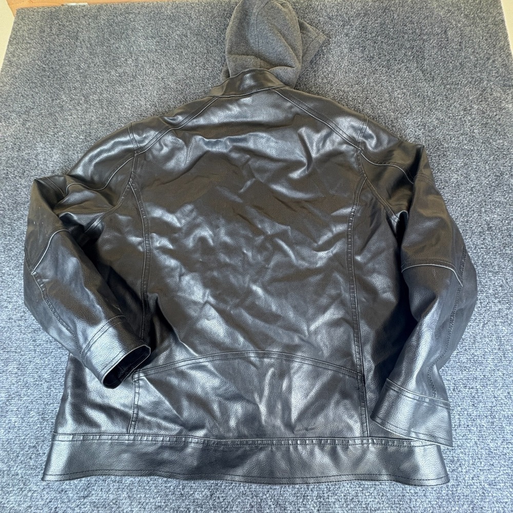 Guess Motorcycle Jacket Mens XL Black Faux Leather Removable Hooded Full Zip - Picture 8 of 8